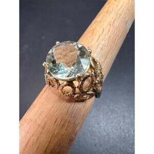 Vintage 10K Yellow Gold Prasiolite (Green Amethyst) Filigree Ring Size 7